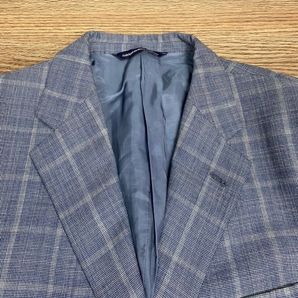 Coppley Blue w/ Grey Windowpane Silk Sport Coat 44 - Picture 2 of 7
